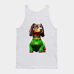 The Scale Master: Dachshund in a Green Scaled Suit Tee Tank Top